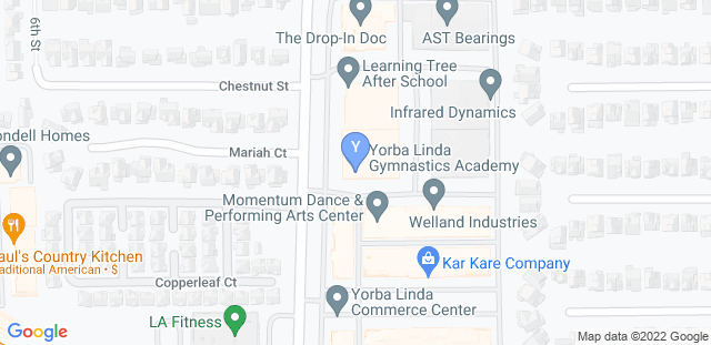 Map to Yorba Linda Gymnastics Academy